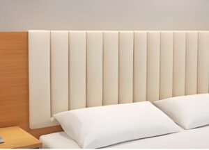 upholstered vertical headboard detail for hotel twin bed