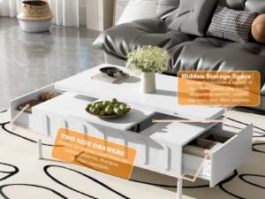 white lift top coffee table with drawers in modern living room
