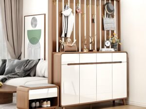 Modern Storage Cabinet with Seating in Entryway – Perfect for Coats, Bags, and Shoes