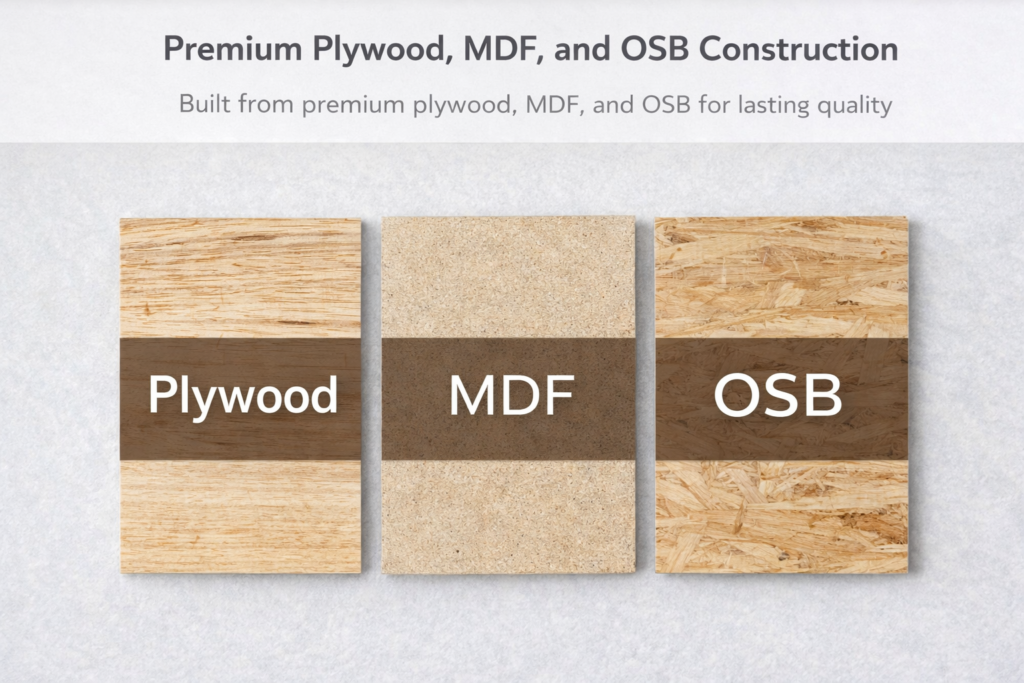 MDF plywood and particle board materials for custom furniture manufacturing