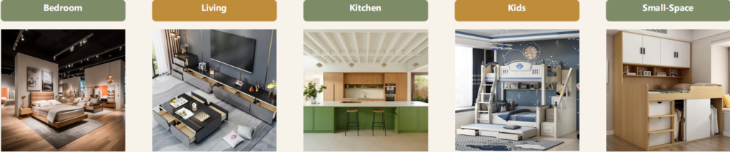 Bedroom living kitchen kids and small-space panel furniture from one source factory for retail and project use