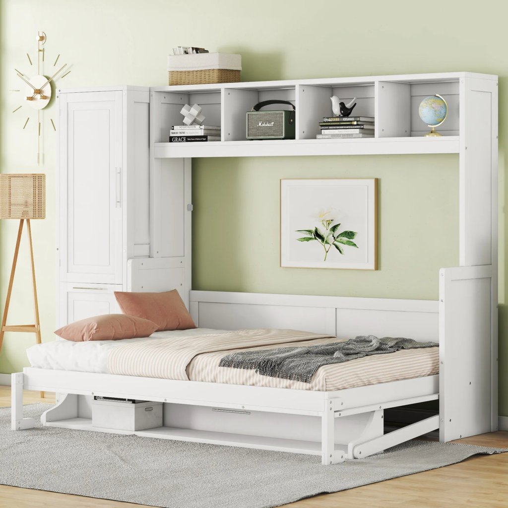 storage bed with integrated drawers for compact bedroom furniture