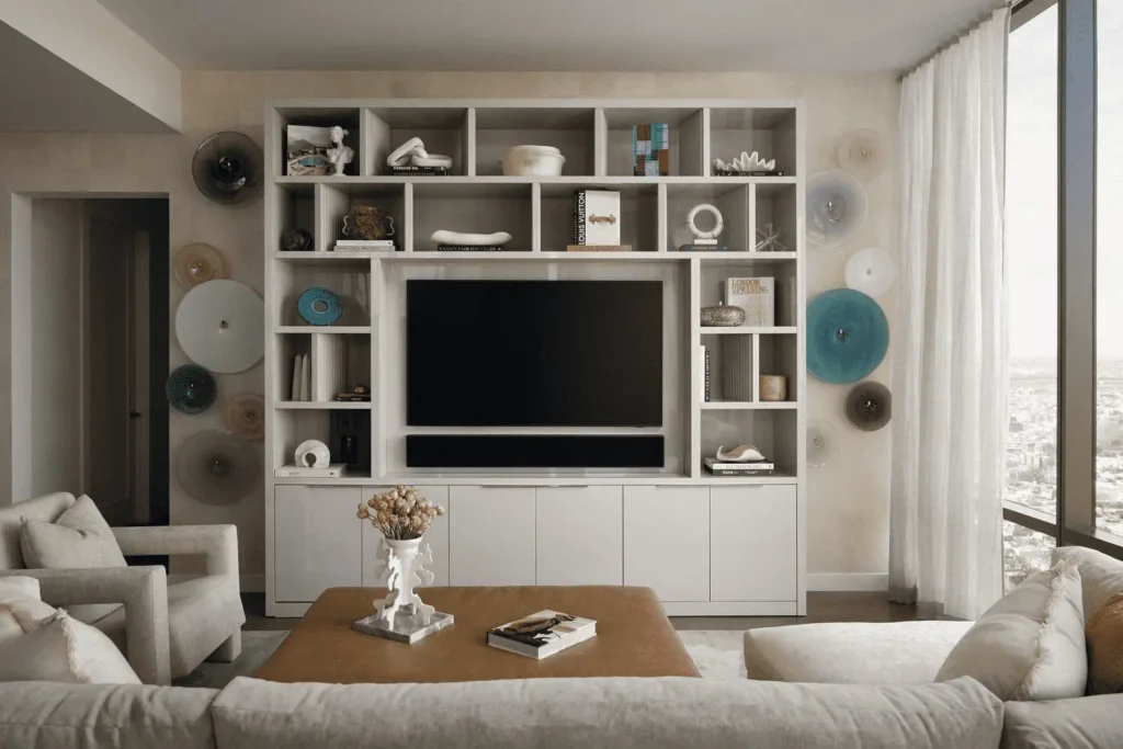 modular living room furniture factory producing TV cabinet and storage system for apartment projects