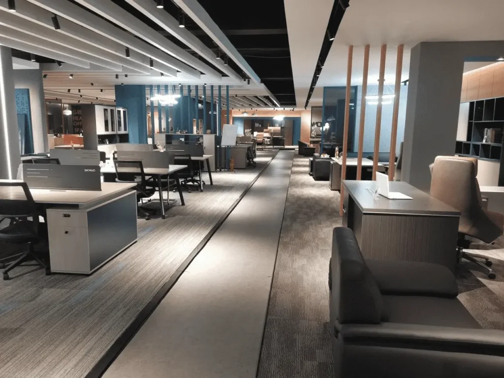corporate office furniture project layout with desk and chair sets