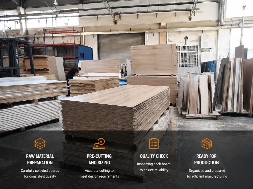 STARWOOD factory workshop preparing raw materials and panels before production