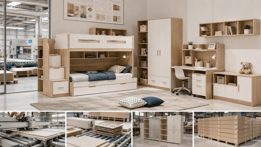 kids bedroom furniture program from panel furniture export factory