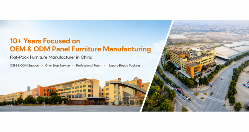 OEM and ODM panel furniture manufacturer in China offering flat-pack furniture production, one-stop service, professional support and export-ready packing