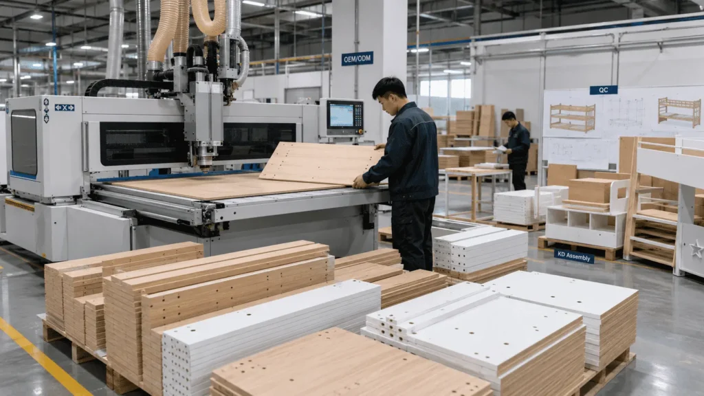 panel furniture export factory CNC production for kids bunk beds