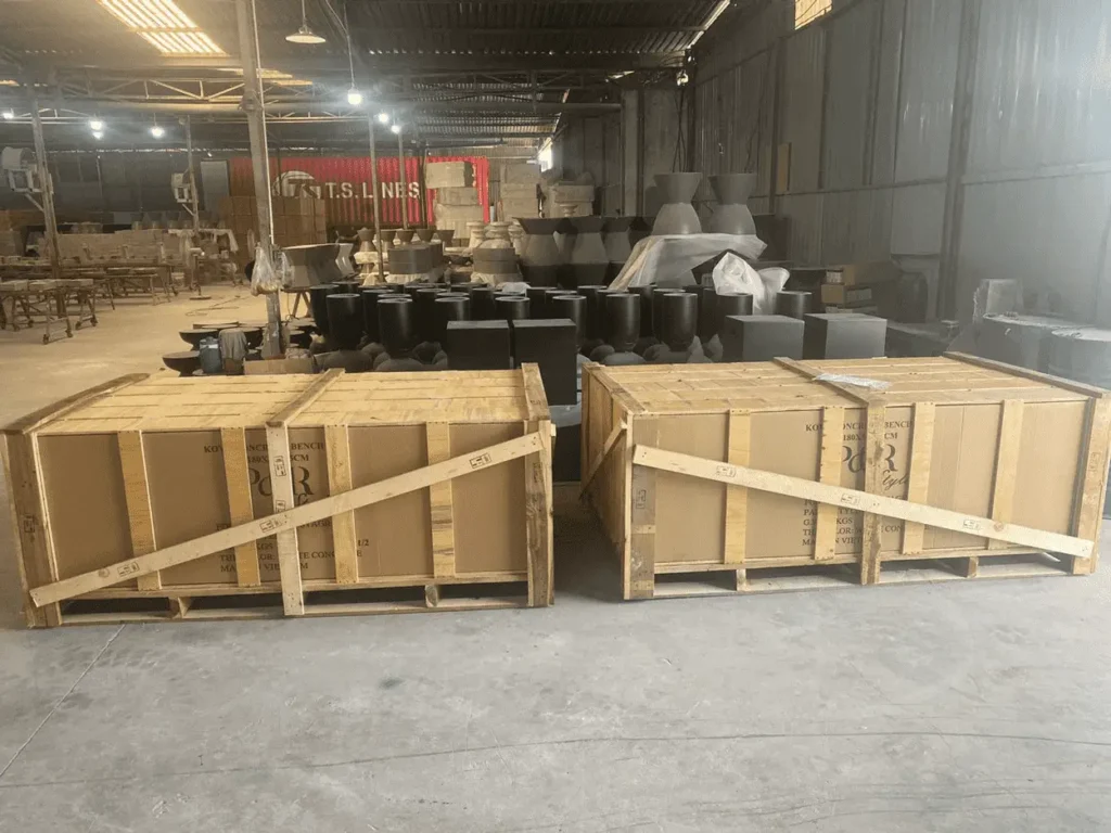 export packaging for flat pack hotel furniture manufacturer and container loading