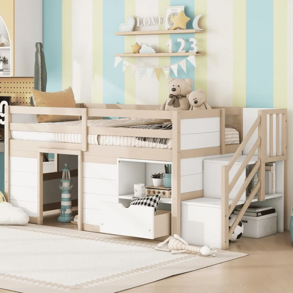 OEM kids bedroom furniture set with bed wardrobe desk and storage