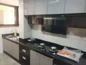 Carbon steel door kitchen cabinet manufacturer with quartz countertop for project furniture