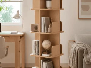 Rotating display shelf manufacturer for OEM plywood bookcase and flat-pack export furniture