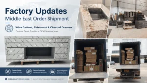Custom wine cabinets, sideboards and chests of drawers manufactured and loaded for shipment to the Middle East.