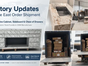 Custom wine cabinets, sideboards and chests of drawers manufactured and loaded for shipment to the Middle East.
