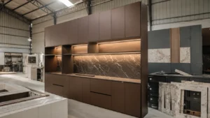 Custom cabinetry manufactured in China for a North American project during factory trial assembly
