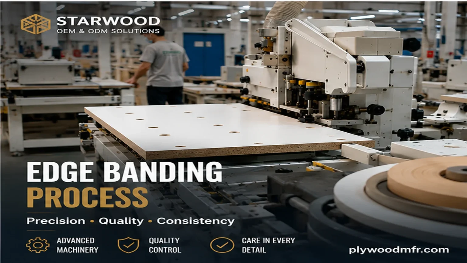 Edge banding process for panel furniture production at STARWOOD factory