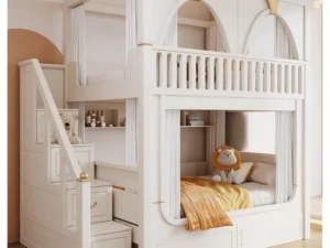Kids bunk bed manufacturer with guardrails and storage for OEM furniture buyers