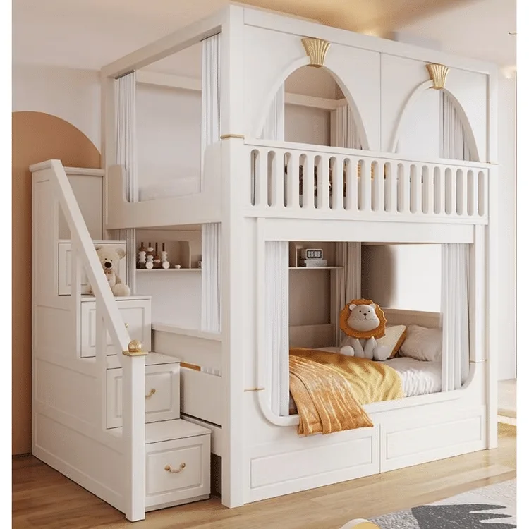 Kids bunk bed manufacturer with guardrails and storage for OEM furniture buyers