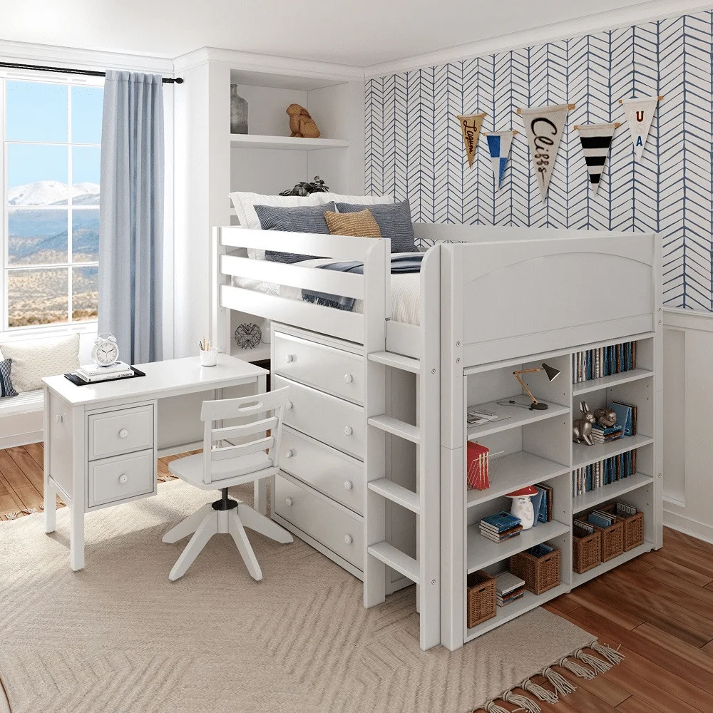 Kids loft bed with desk and storage for OEM furniture production