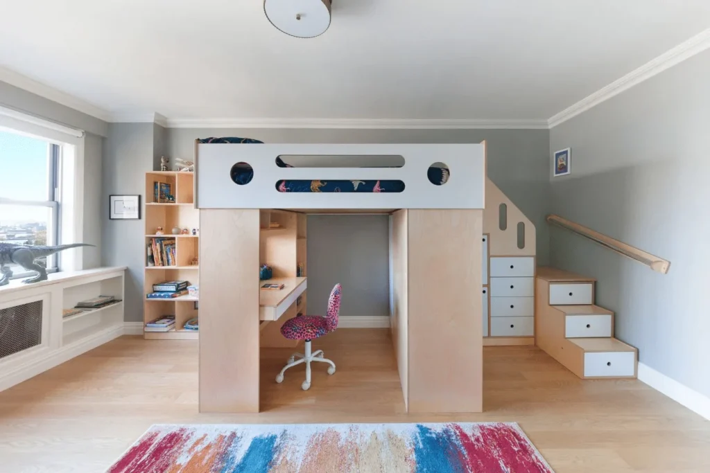Kids loft bed with storage stairs for wholesale furniture programs