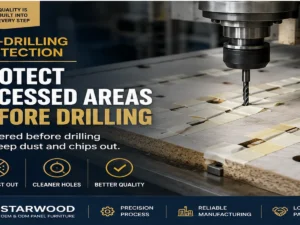 Pre-drilling protection for recessed panel areas before furniture drilling