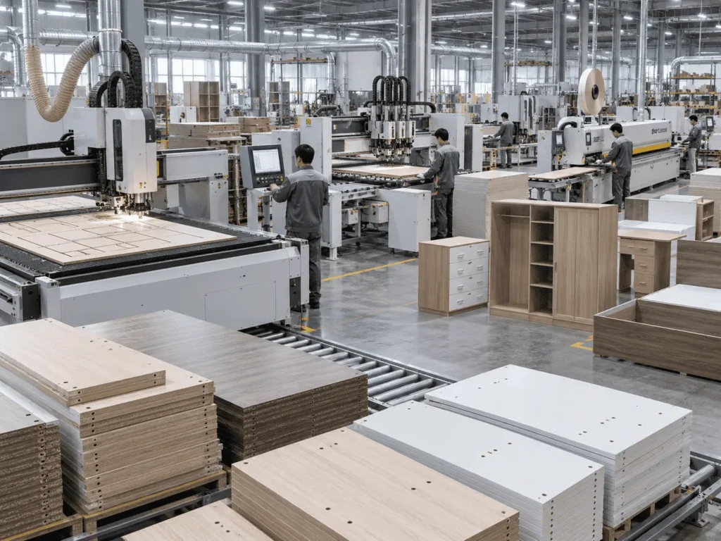 Panel furniture manufacturer using CNC cutting drilling and edge banding