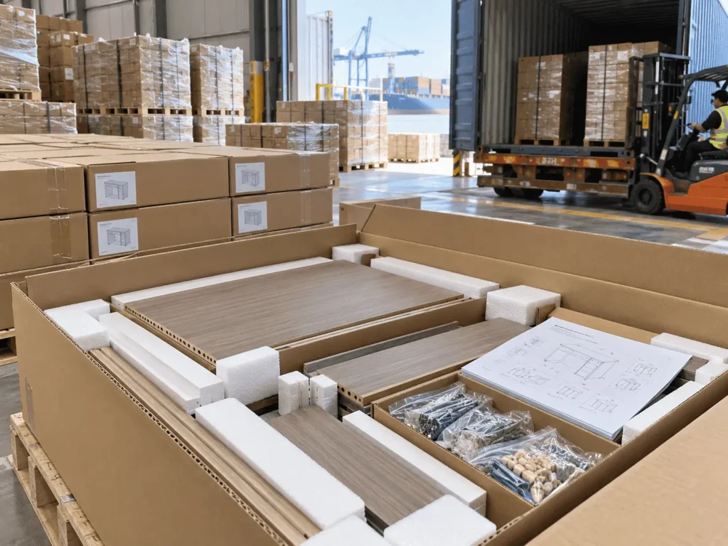 Flat pack panel furniture export packaging and container loading