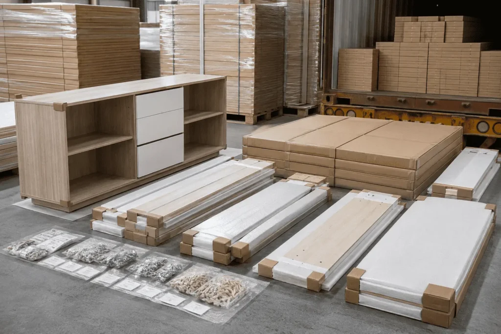 Flat pack modern sideboard buffet export packaging for international shipping