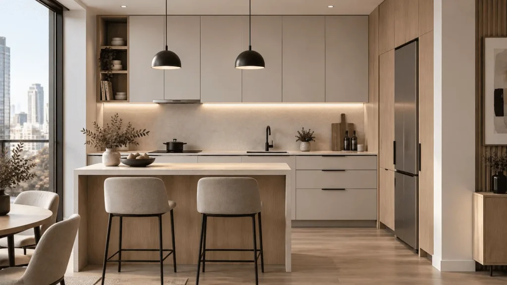 Flat panel modern kitchen cabinets for apartment projects
