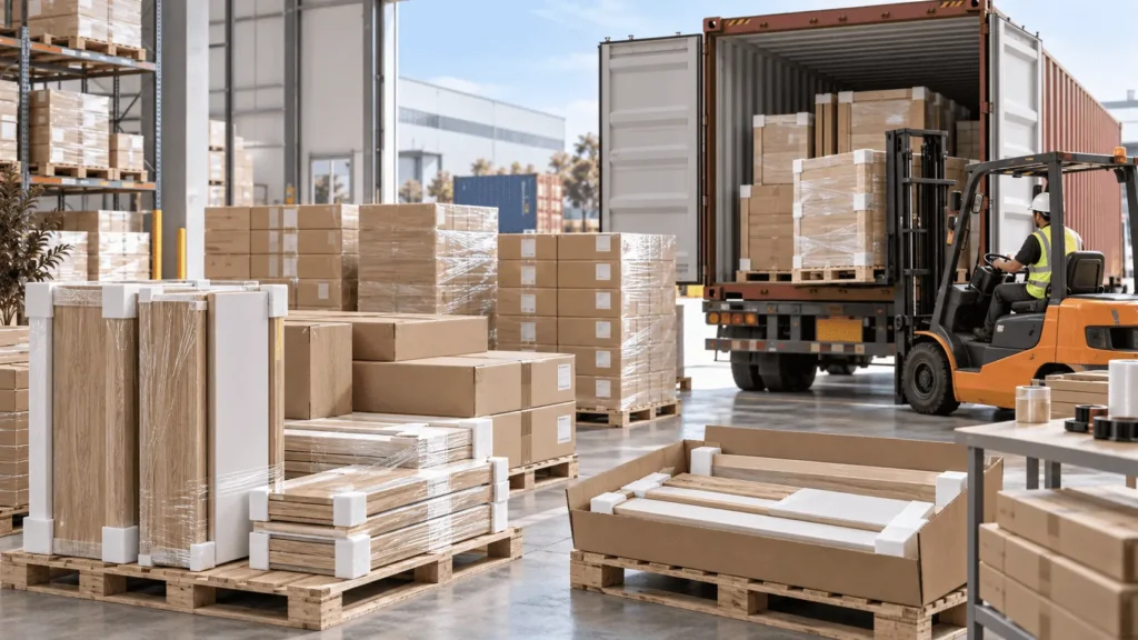 Export packaging and container loading for bulk furniture orders
