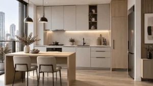 Modern kitchen cabinets for apartments from OEM panel furniture manufacturer