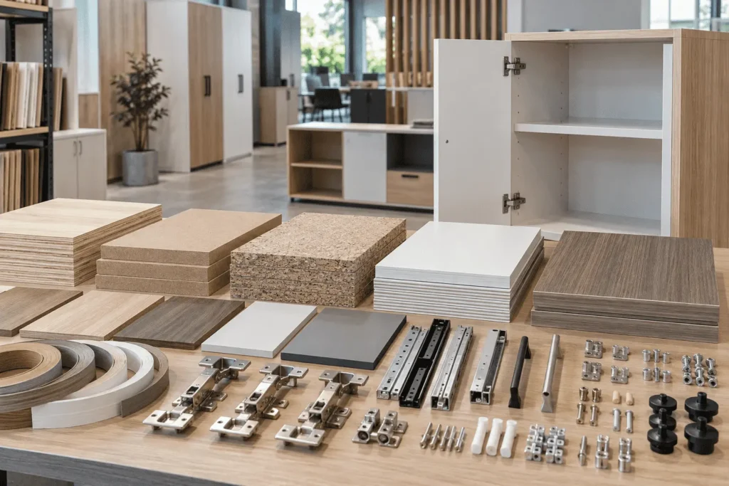 Custom storage cabinet materials plywood MDF particle board and hardware
