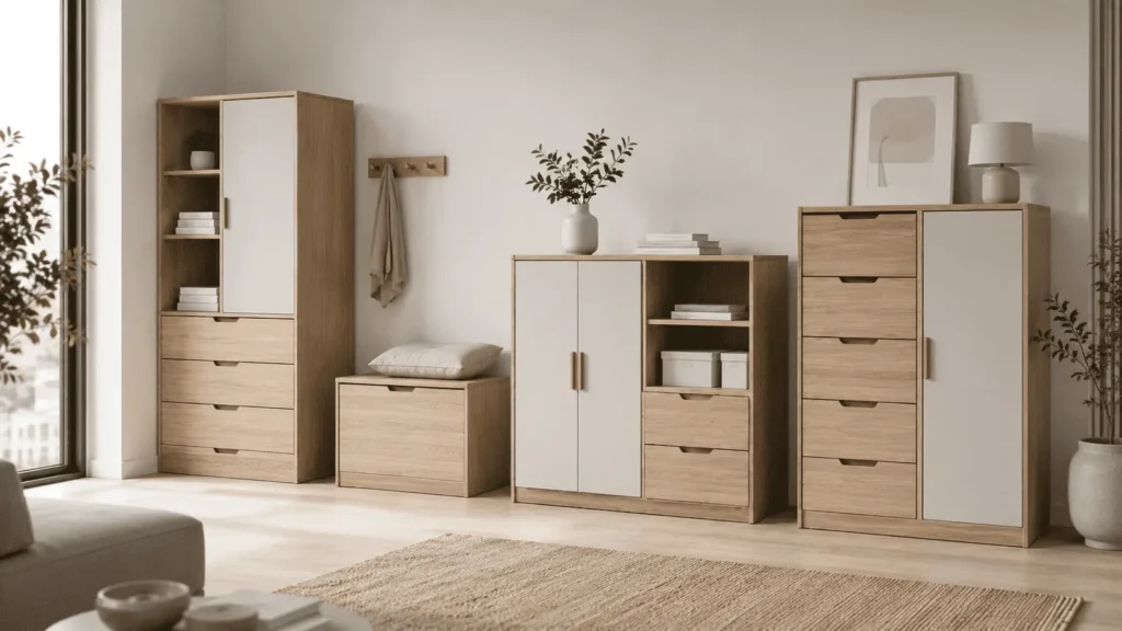 Multi-purpose storage cabinets for apartment home organization OEM projects