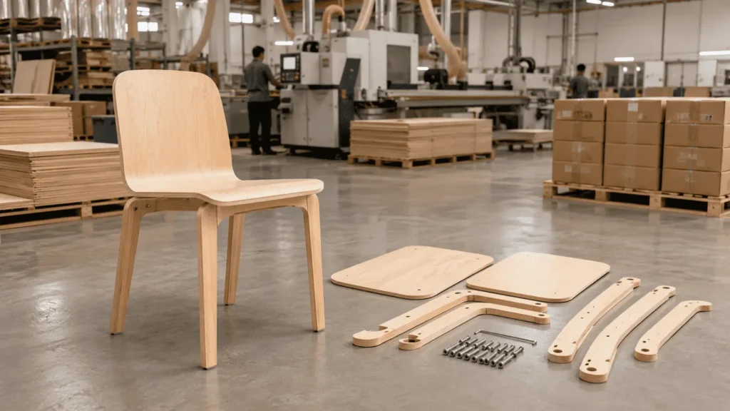Wholesale flat pack chairs exporter manufacturing plywood furniture in factory