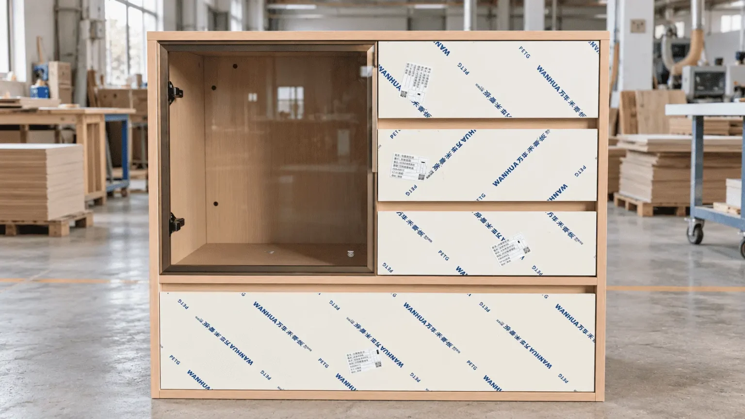 Custom cabinet during trial assembly and quality inspection in the furniture factory