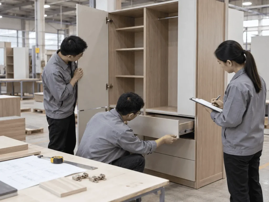 Panel furniture quality control and trial assembly in factory