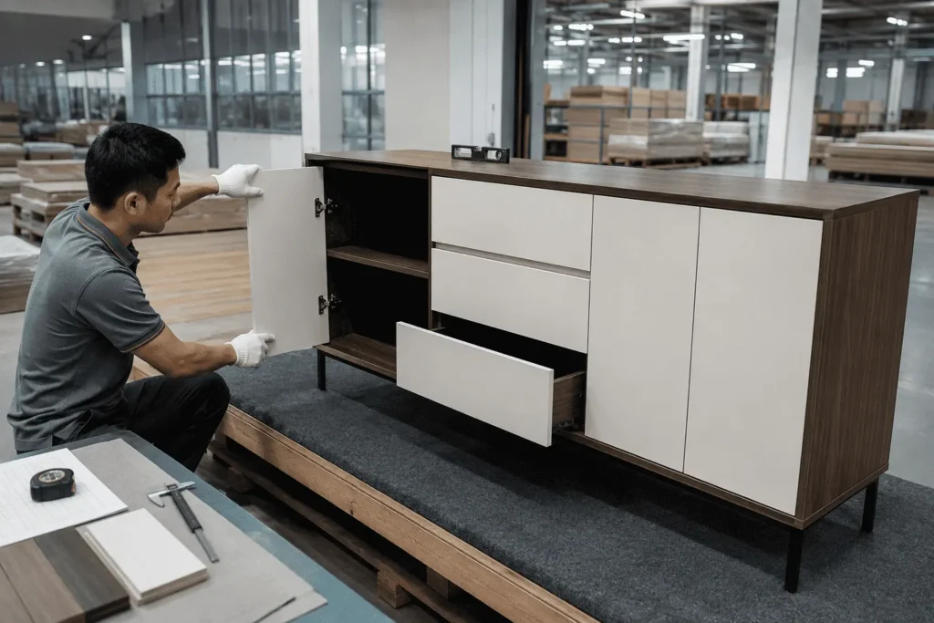 Sideboard buffet quality control checking doors drawers and hardware