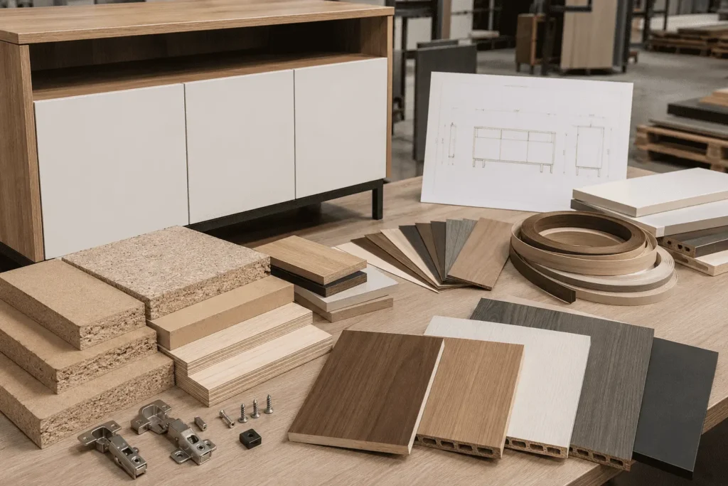 MDF particleboard and plywood material options for modern sideboard cabinet manufacturing