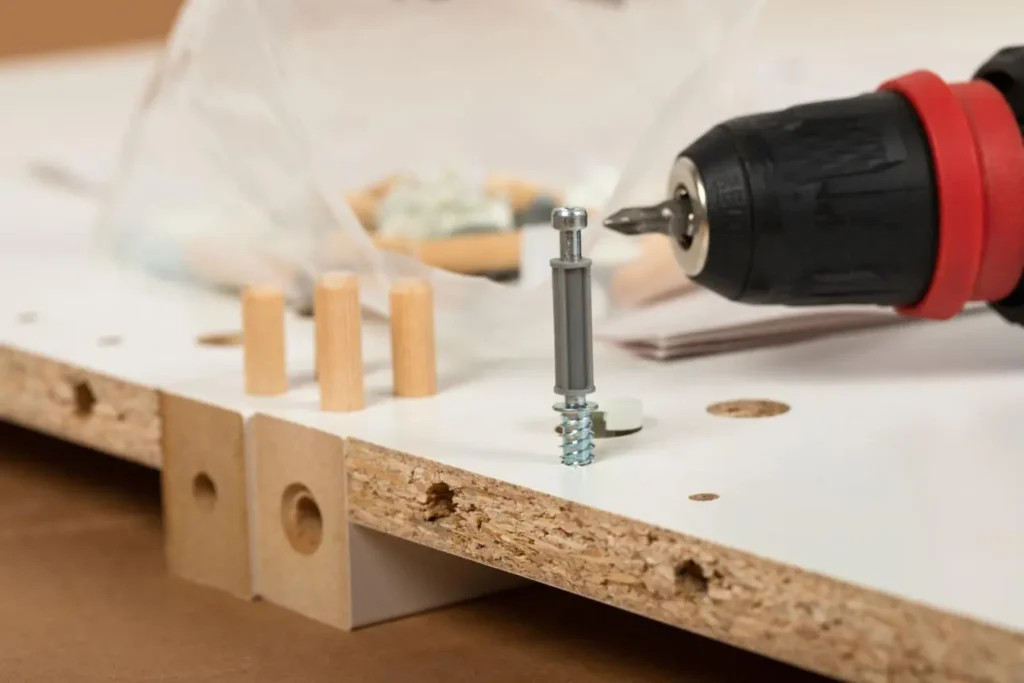 OEM coffee table panels with predrilled connection holes and flat-pack assembly hardware