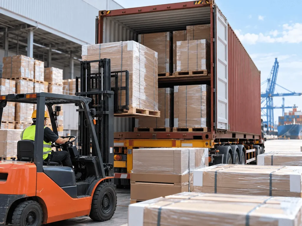 Export furniture packaging on pallets and container loading for international hotel FF&E projects