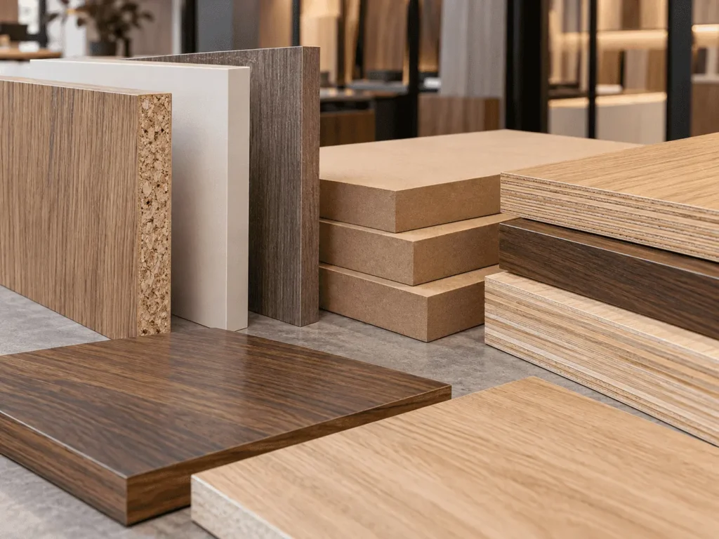 MFC MDF and plywood panel material samples for custom hotel furniture manufacturing