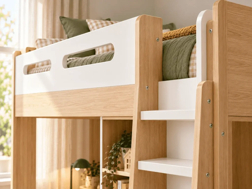 OEM kids loft bed with desk and storage for small rooms