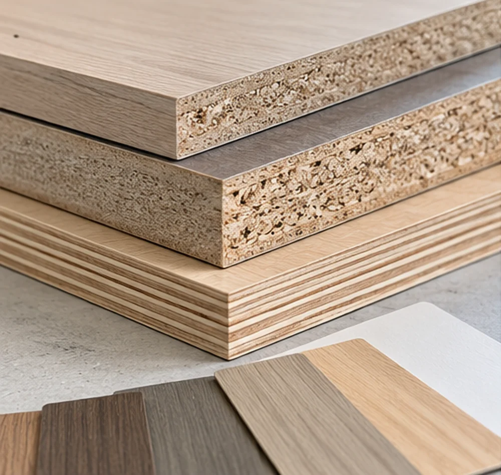 Melamine faced particleboard and MDF panels with decorative finishes and edge banding for dressing table manufacturing