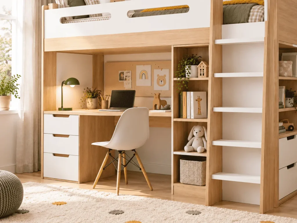 kids loft bed guardrail and ladder structure manufacturing detail