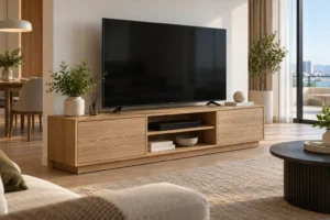 Modern oak TV stand with storage for OEM and ODM furniture buyers