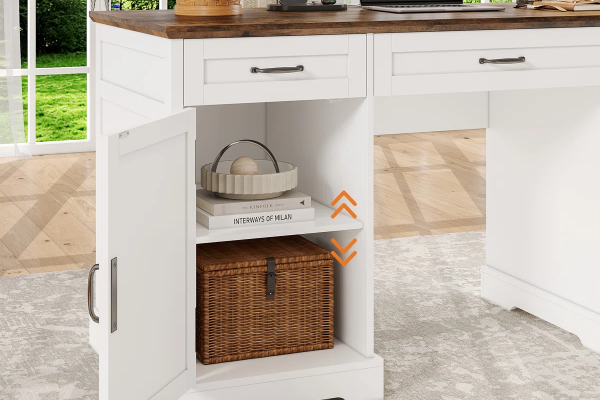 Farmhouse home office desk with locking file cabinet and built-in charging station for OEM/ODM buyers