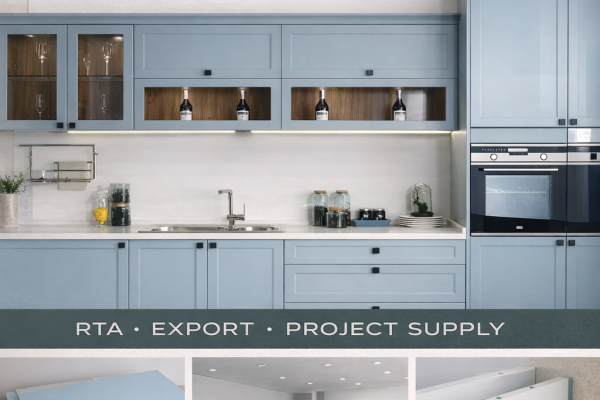 OEM kitchen cabinet manufacturer producing flat pack kitchen cabinets for hotel and apartment projects