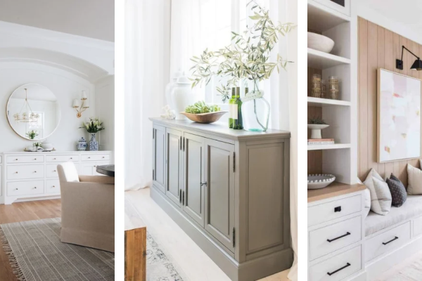 modern sideboard buffet cabinet in hotel dining room