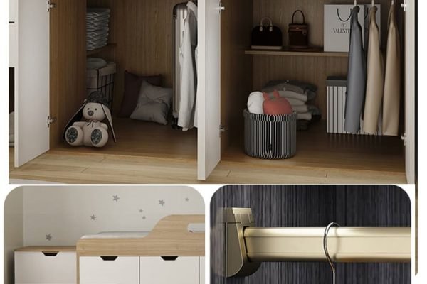 Multifunctional bed with wardrobe and pet house
