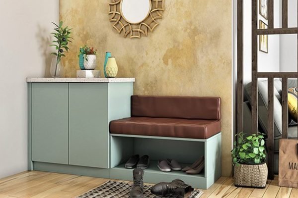 Modern entryway furniture shoe cabinet with bench and shoe rack shelf